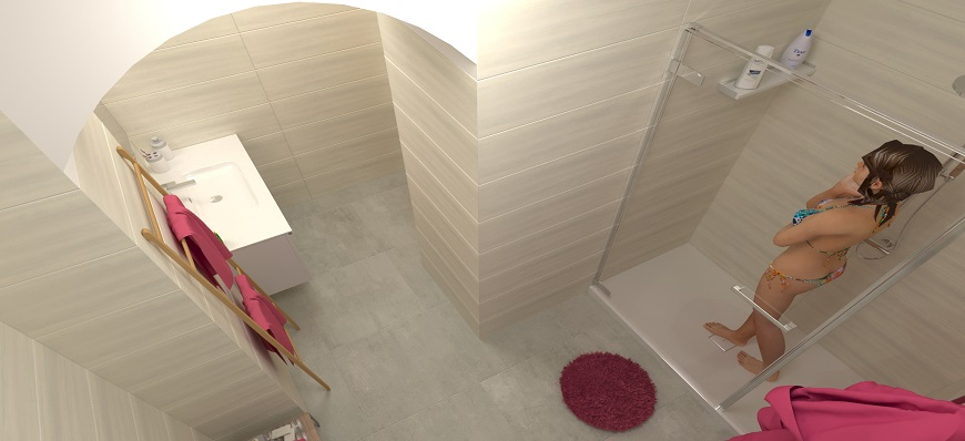 Bagno pavimento 60x60 rivestimento 25x75 interamente bianco con arco divisorio tra antibagno e bagno